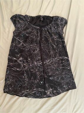 Petite Calvin Klein Black Marble-Print Tie-Neck Mini Dress